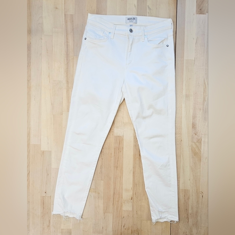 AGOLDE Sophie High Rise Skinny Crop White Jeans with Raw Hem  -   Size 27